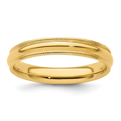 14k Yellow Gold 4mm Milgrain Half Round Comfort Fit Wedding Band Size 10