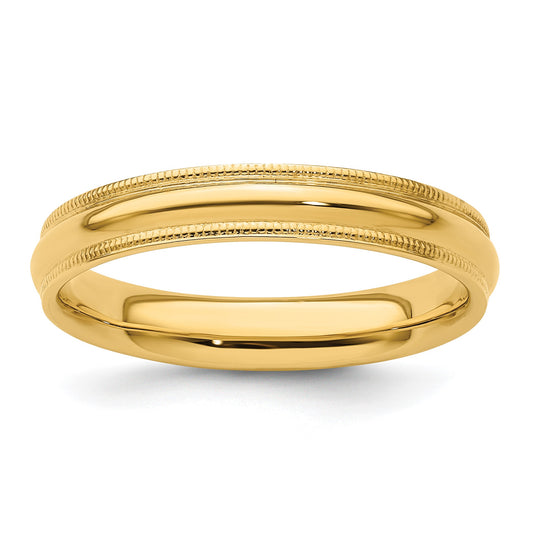 14k Yellow Gold 4mm Milgrain Half Round Comfort Fit Wedding Band Size 8.5