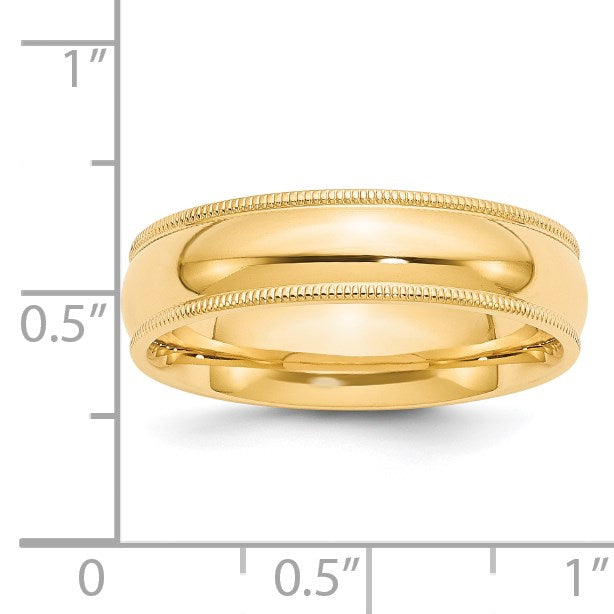 14k Yellow Gold 6mm Milgrain Half Round Comfort Fit Wedding Band Size 8