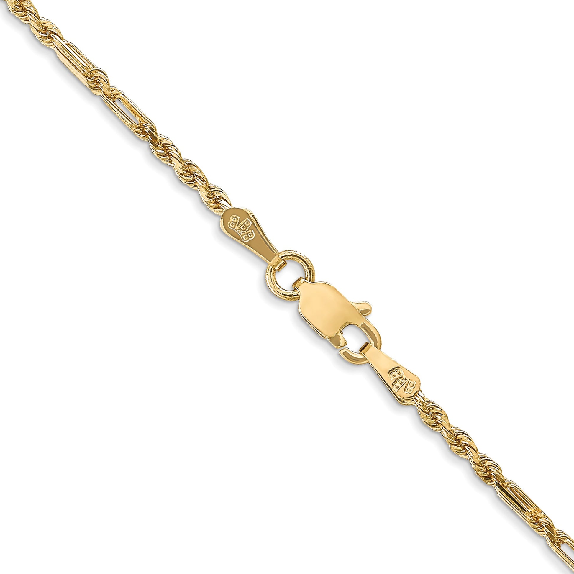 14K 16 inch  1.8mm Diamond-cut Milano Rope with Lobster Clasp Chain
