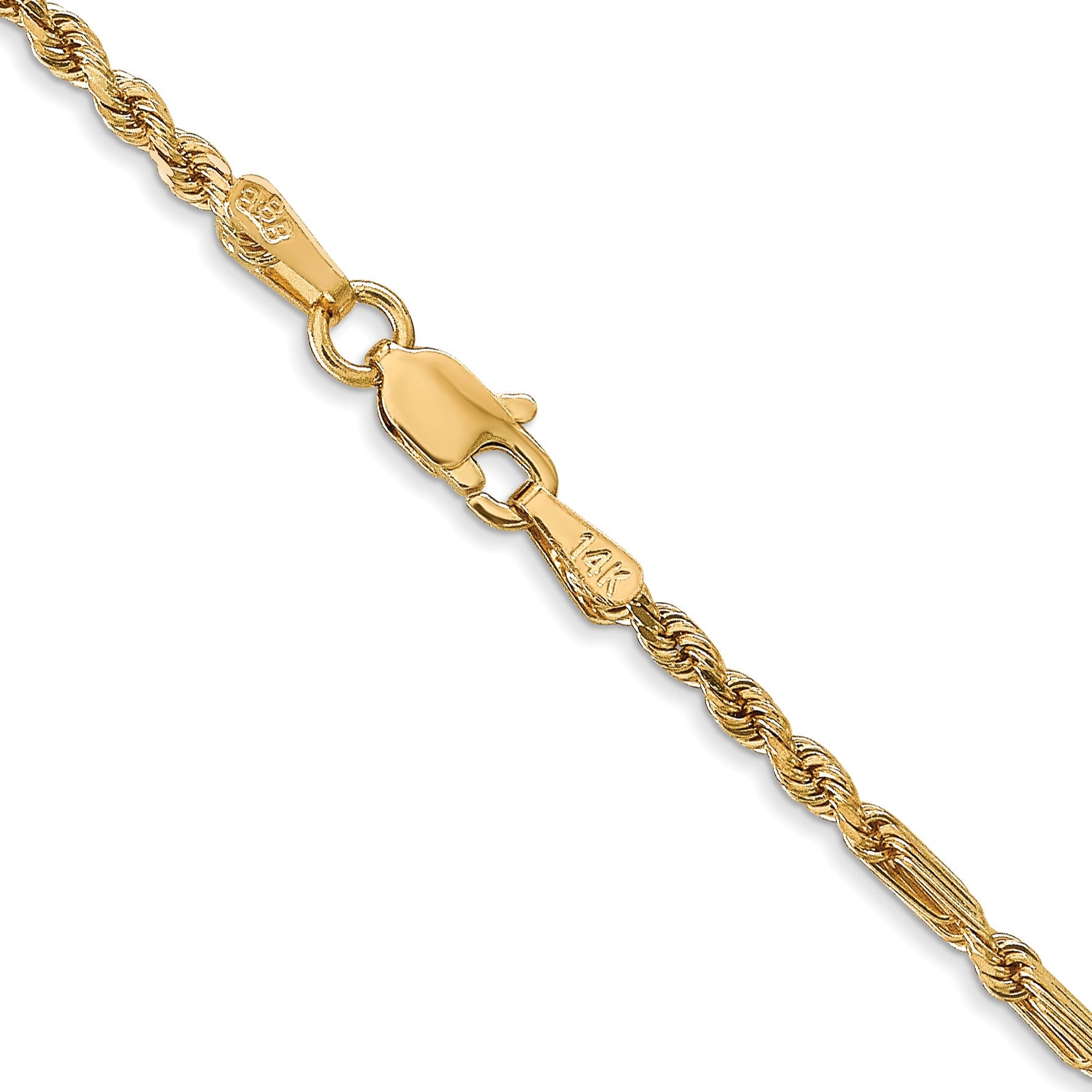 14K 18 inch  2.25mm Diamond-cut Milano Rope with Lobster Clasp Chain