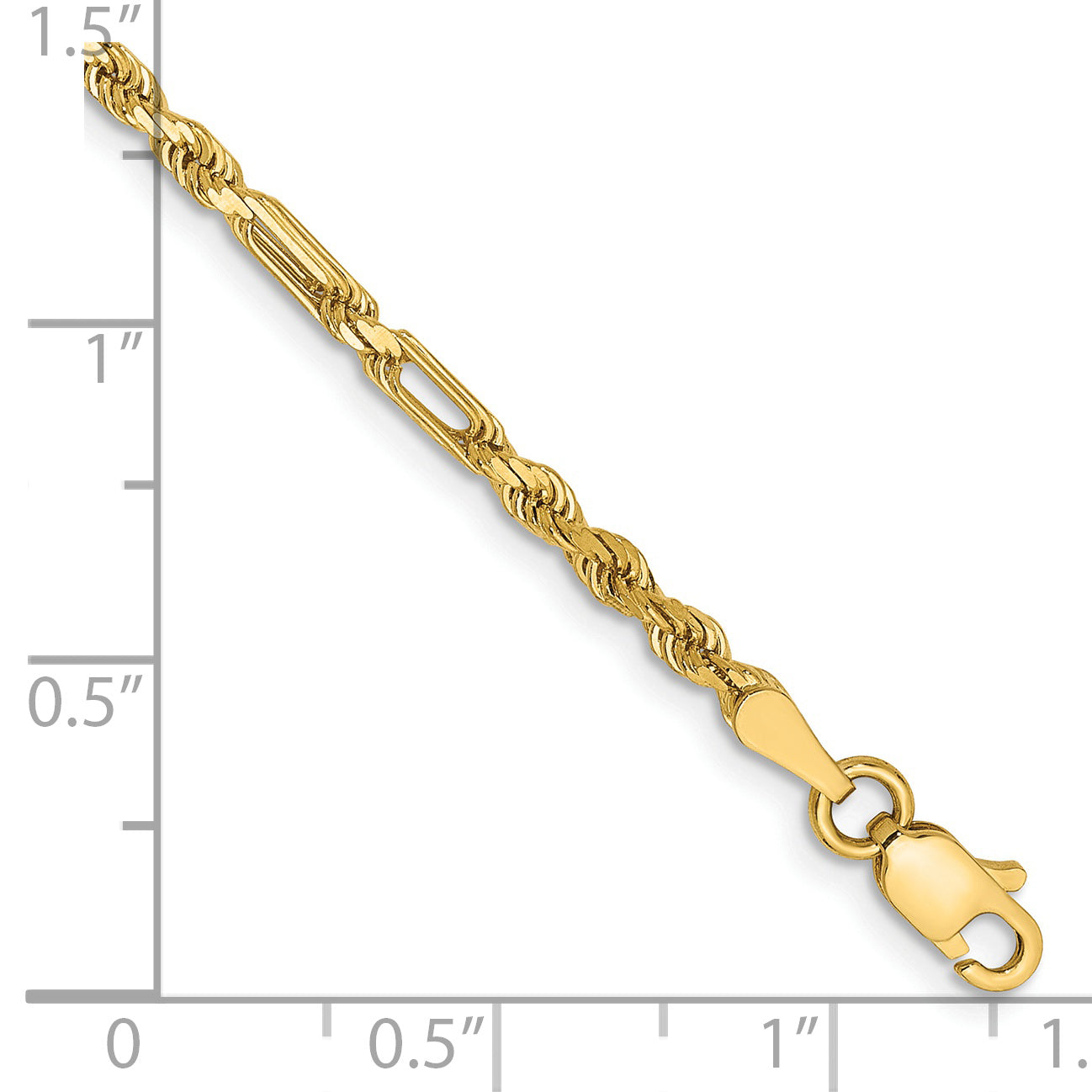 14K 7 inch  2.5mm Diamond-cut Milano Rope with Lobster Clasp Chain