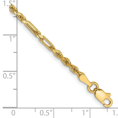 14K 8 inch  2.5mm Diamond-cut Milano Rope with Lobster Clasp Chain