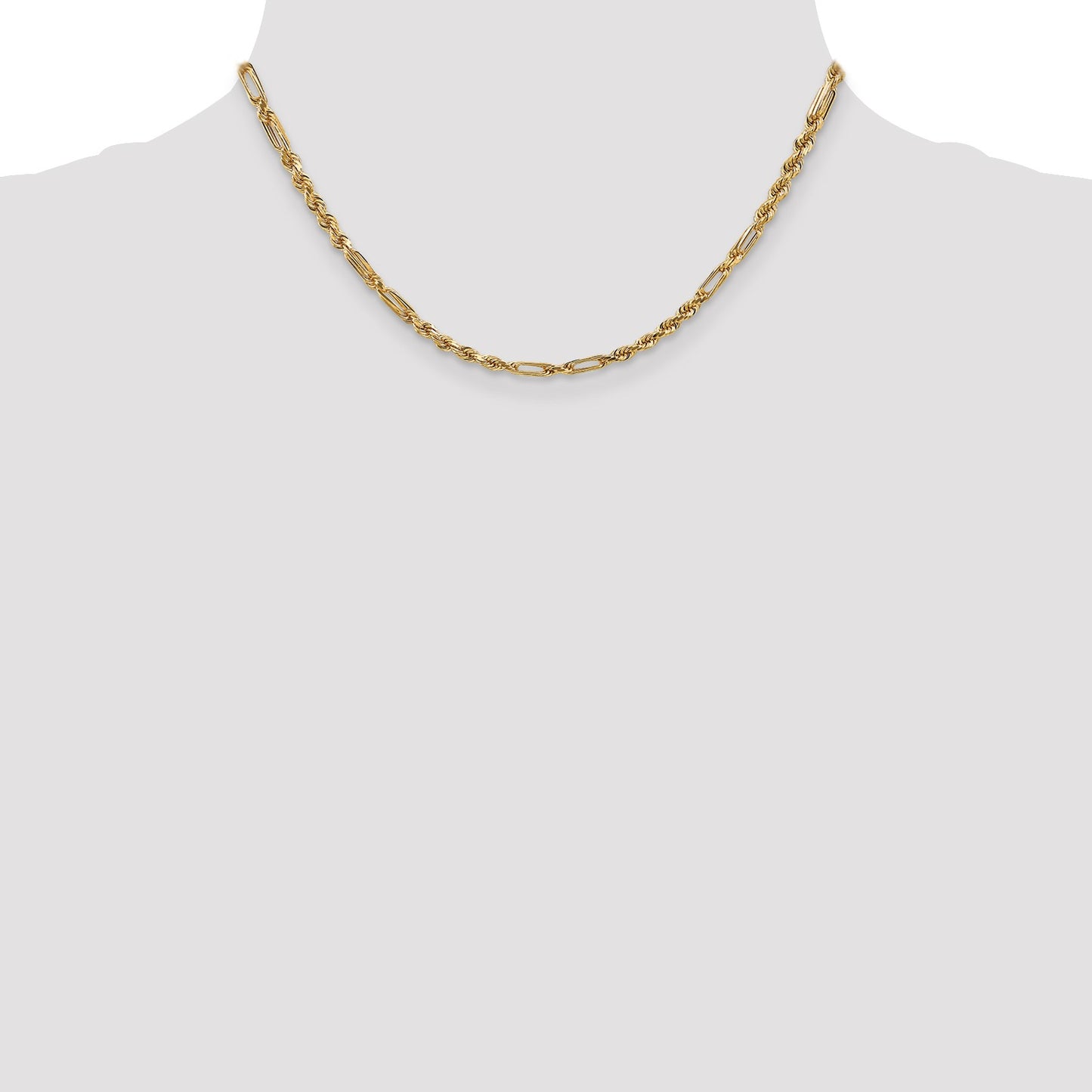14K 16 inch  3mm Diamond-cut Milano Rope with Lobster Clasp Chain