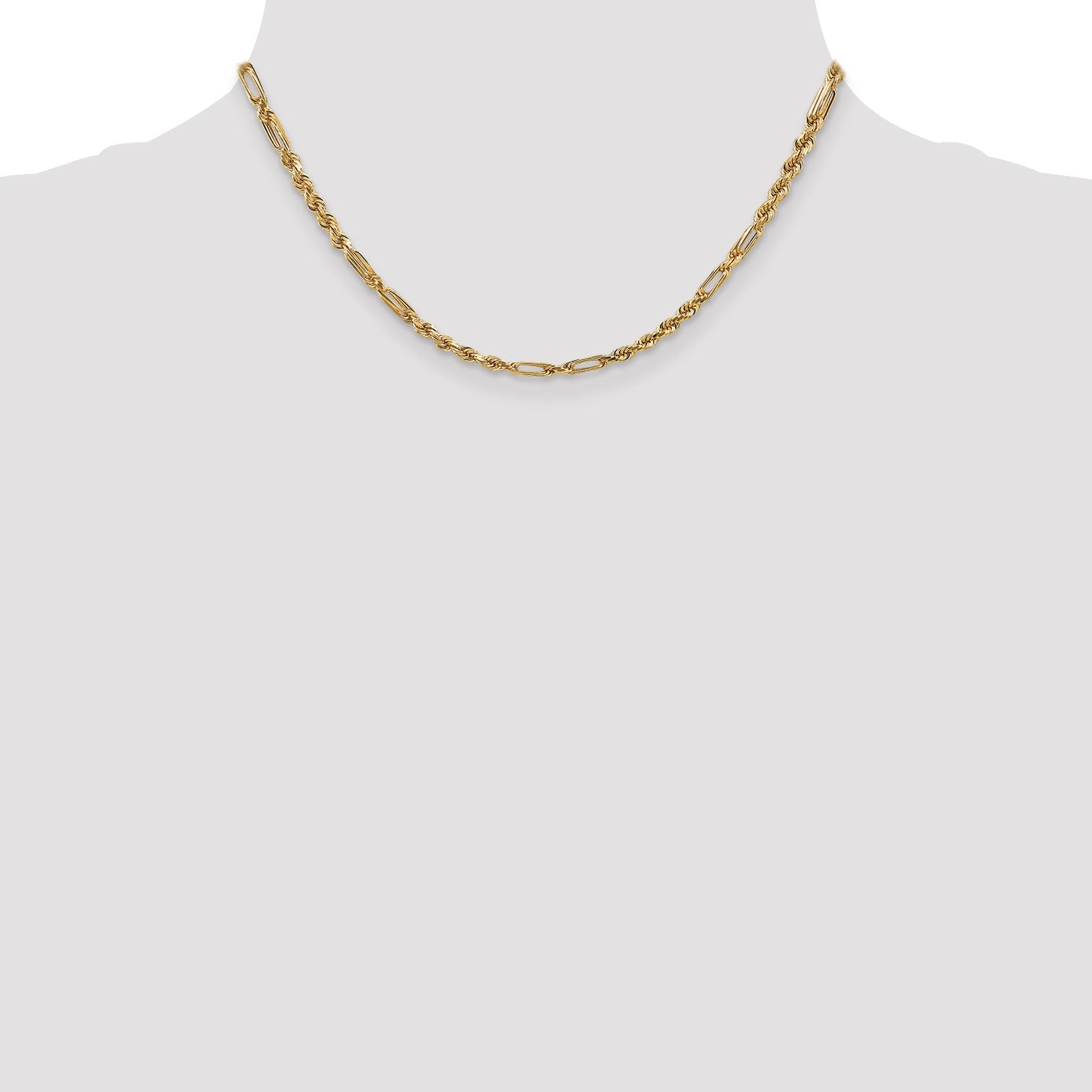 14K 16 inch  3mm Diamond-cut Milano Rope with Lobster Clasp Chain