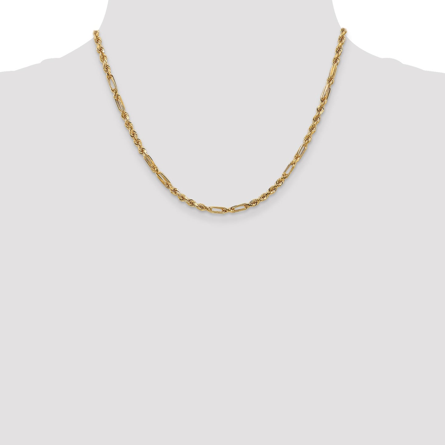 14K 18 inch  3mm Diamond-cut Milano Rope with Lobster Clasp Chain