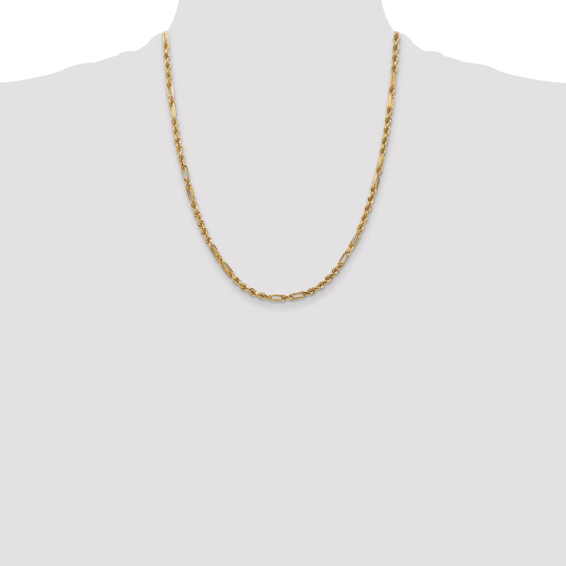 14K 22 inch  3mm Diamond-cut Milano Rope with Lobster Clasp Chain