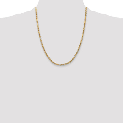 14K 22 inch  3mm Diamond-cut Milano Rope with Lobster Clasp Chain