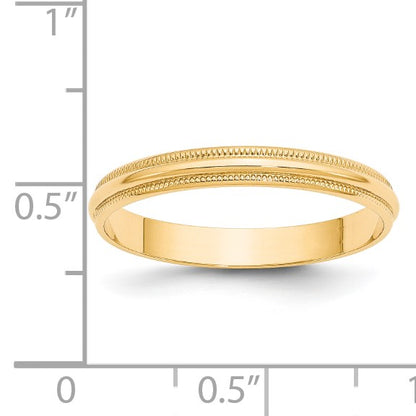 14k Yellow Gold 3mm Lightweight Milgrain Half Round Wedding Band Size 10.5