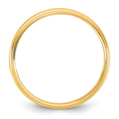 14KY 3.5mm LTW Milgrain Half Round Band Size 12