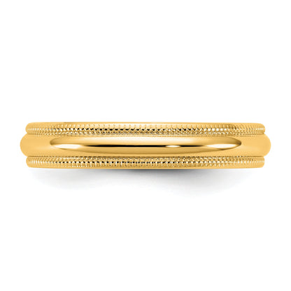 14KY 3.5mm LTW Milgrain Half Round Band Size 4.5