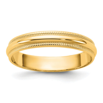 14KY 3.5mm LTW Milgrain Half Round Band Size 4.5