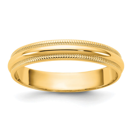 14KY 3.5mm LTW Milgrain Half Round Band Size 4.5