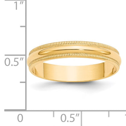 14k Yellow Gold 4mm Lightweight Milgrain Half Round Wedding Band Size 10.5