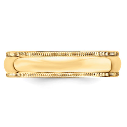 14k Yellow Gold 5mm Lightweight Milgrain Half Round Wedding Band Size 13