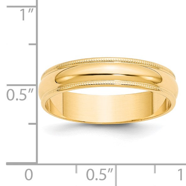 14k Yellow Gold 5mm Lightweight Milgrain Half Round Wedding Band Size 7