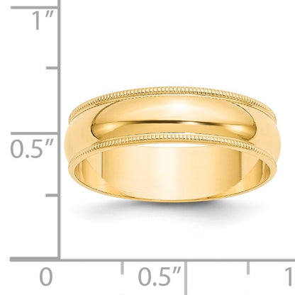 14k Yellow Gold 6mm Lightweight Milgrain Half Round Wedding Band Size 8.5