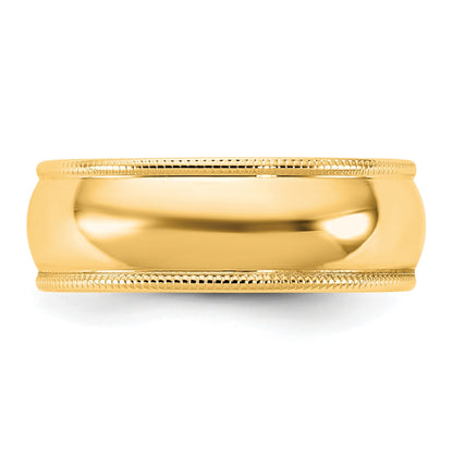 14KY 6.5mm LTW Milgrain Half Round Band Size 8