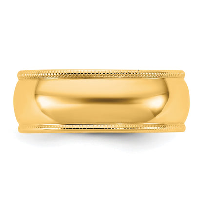 14KY 7mm LTW Milgrain Half Round Band Size 12