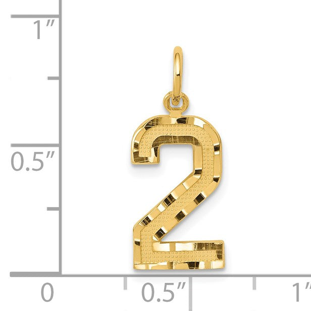 14k Medium Diamond-cut Number 2 Charm