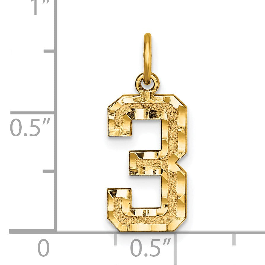 14k Medium Diamond-cut Number 3 Charm