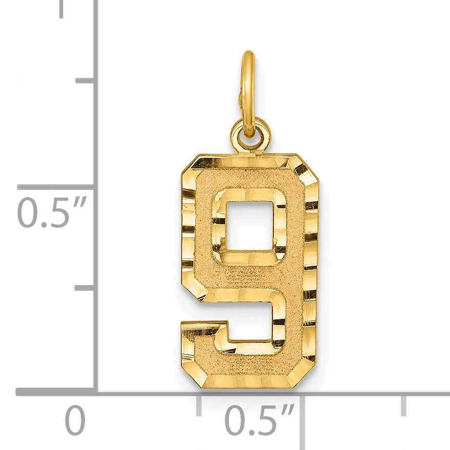 14k Medium Diamond-cut Number 9 Charm
