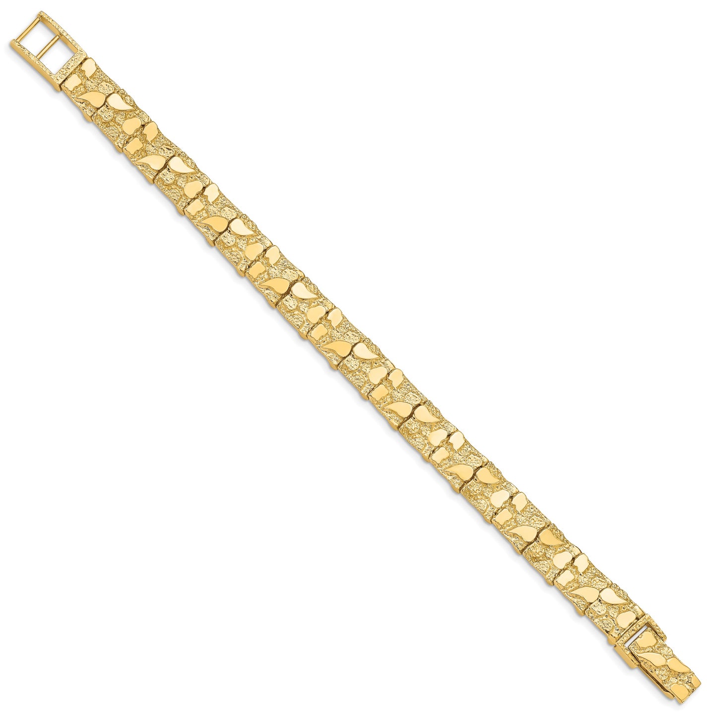 14k Polished and Textured 9.5mm 8 inch Nugget Bracelet