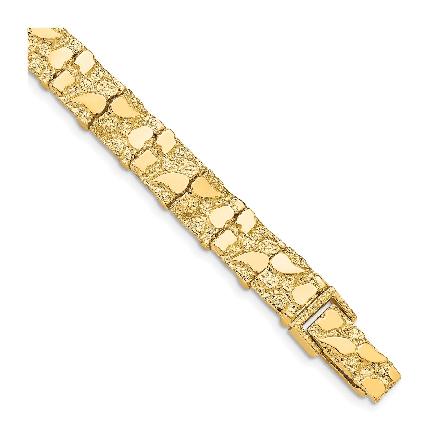 14k Polished and Textured 9.5mm 8 inch Nugget Bracelet