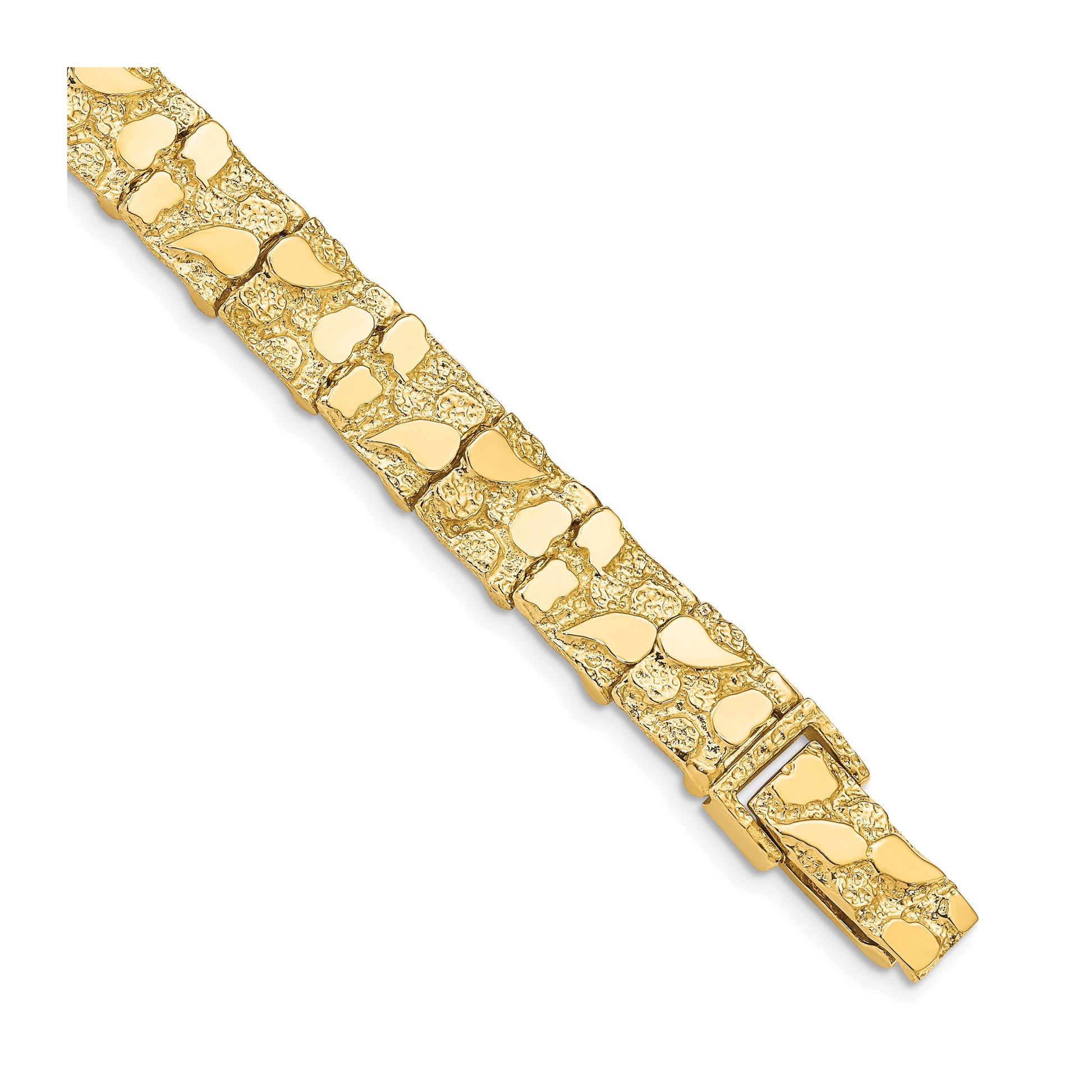 14k Polished and Textured 9.5mm 8 inch Nugget Bracelet