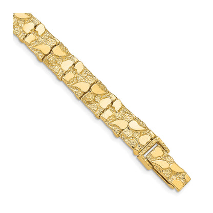 14k Polished and Textured 9.5mm 8 inch Nugget Bracelet