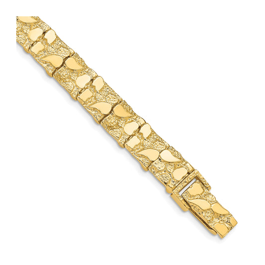 14k Polished and Textured 9.5mm 7 inch Nugget Bracelet