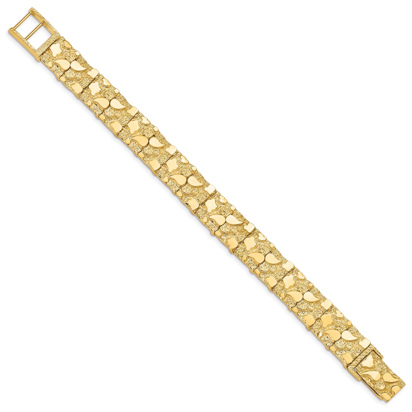 14k Polished and Textured 12.50mm 8 inch Nugget Bracelet