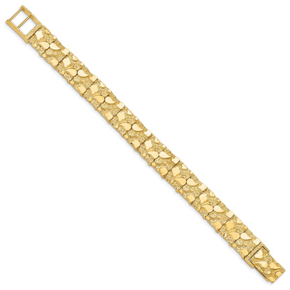 14k Polished and Textured 12.50mm 8 inch Nugget Bracelet