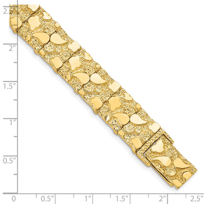 14k Polished and Textured 12.50mm 8 inch Nugget Bracelet