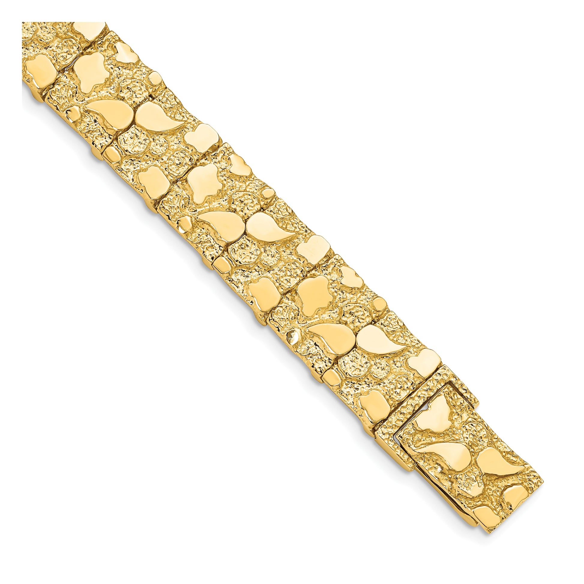14k Polished and Textured 12.50mm 8 inch Nugget Bracelet