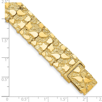 14k Polished and Textured 15mm 7 inch Nugget Bracelet
