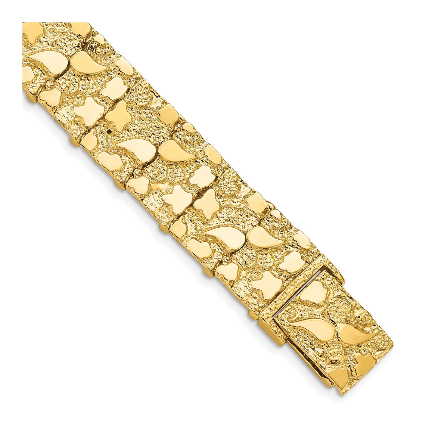 14k Polished and Textured 15mm 7 inch Nugget Bracelet