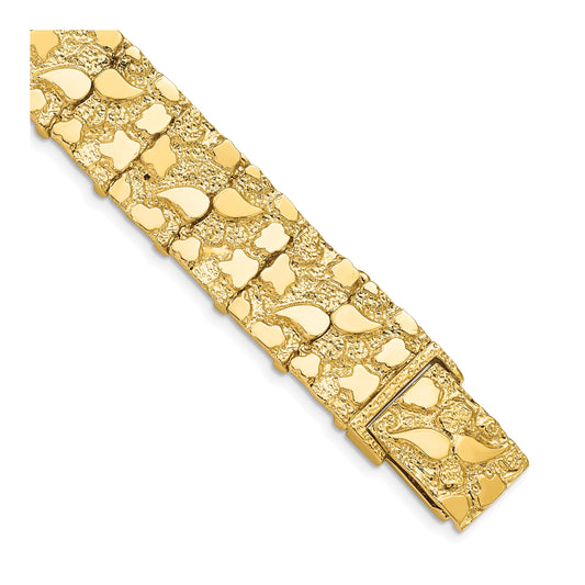 14k Polished and Textured 15mm 7 inch Nugget Bracelet