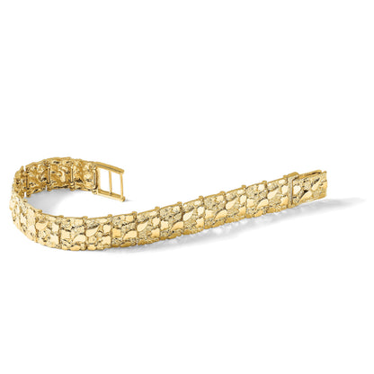 14k Polished and Textured 15mm 8 inch Nugget Bracelet