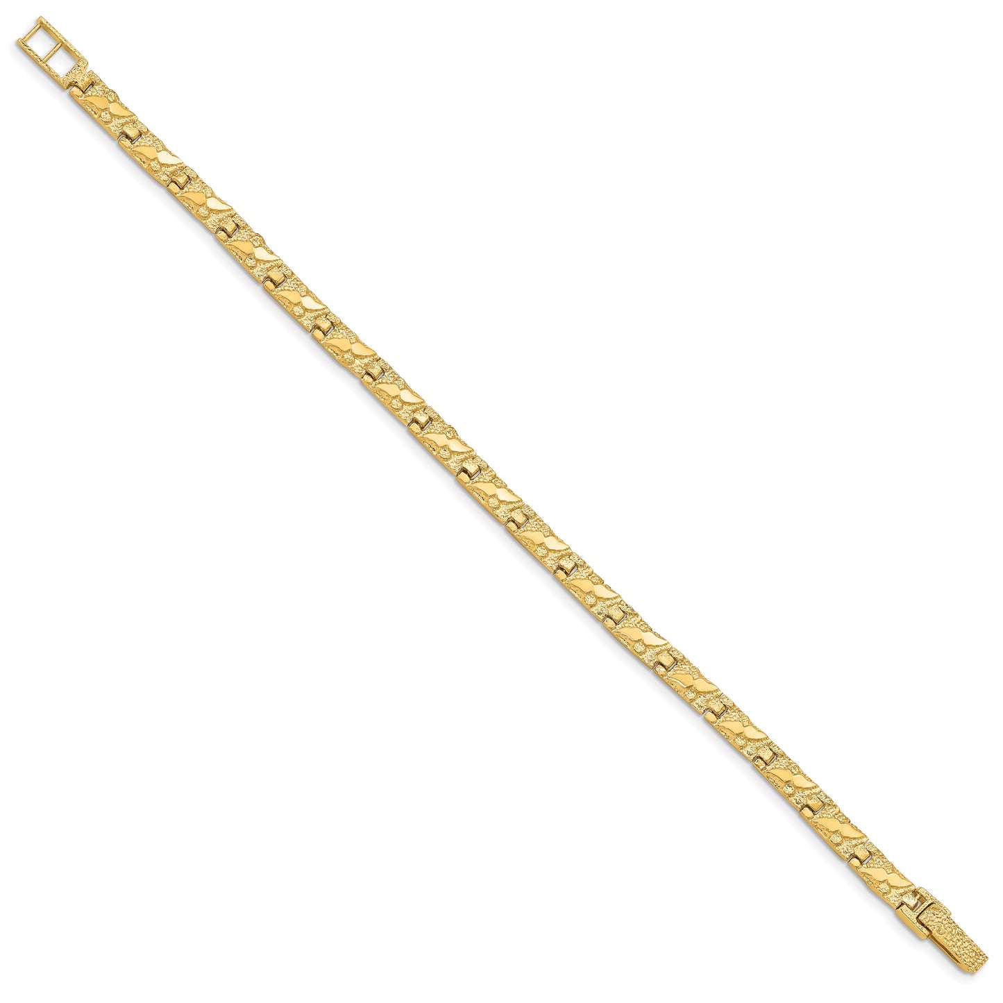 14k Polished and Textured 5.5mm 7 inch Nugget Bracelet