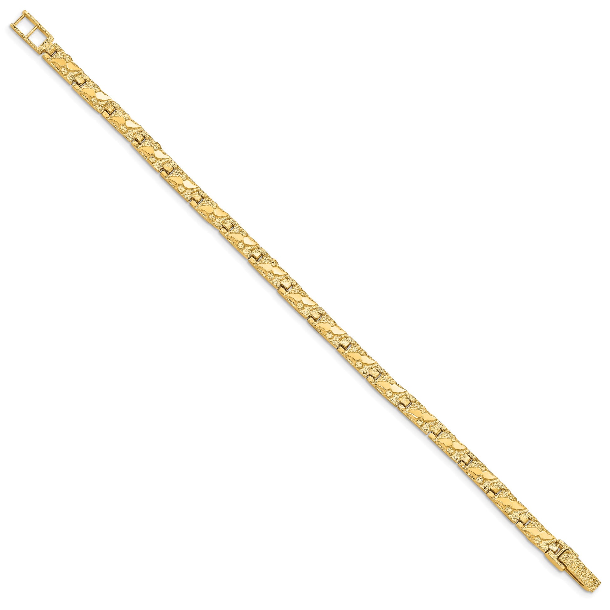 14k Polished and Textured 5.5mm 7 inch Nugget Bracelet