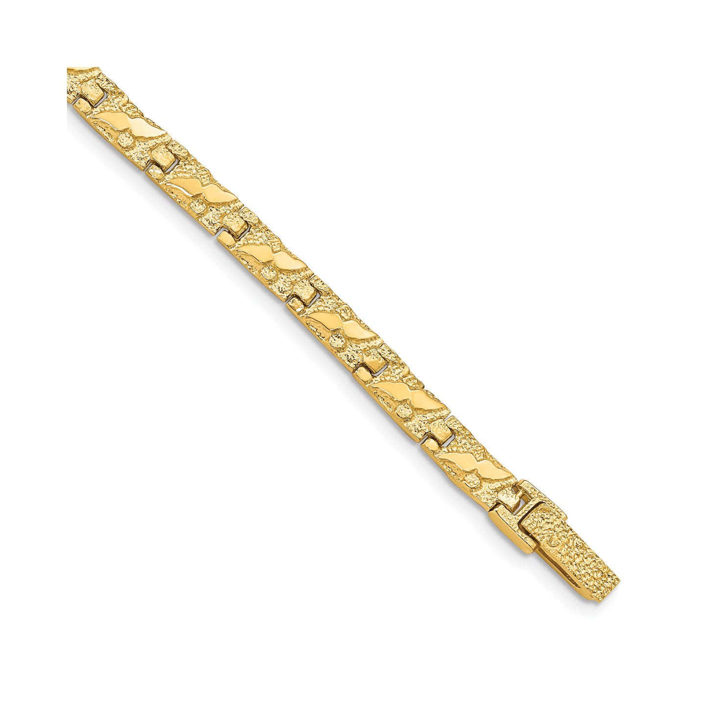 14k Polished and Textured 5.5mm 7 inch Nugget Bracelet