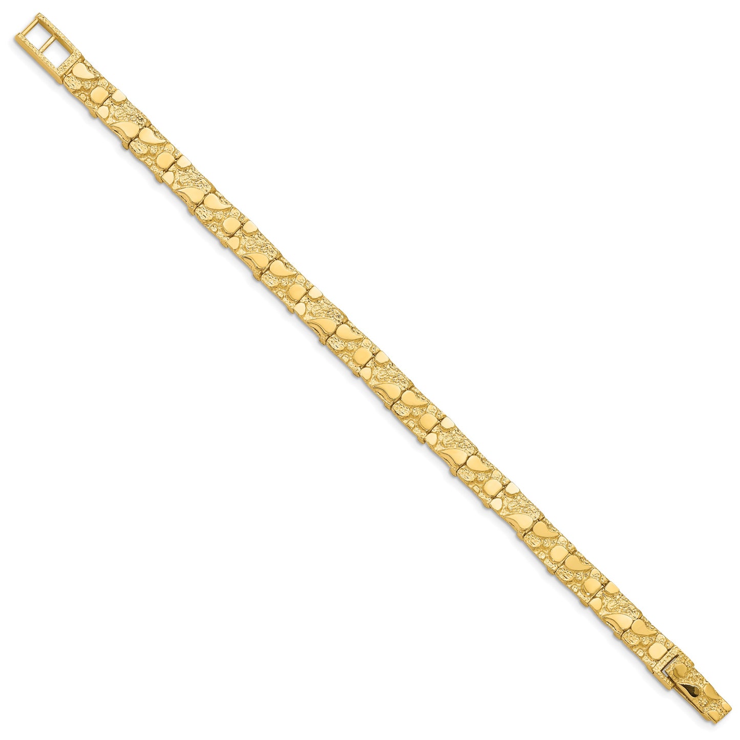 14k Polished and Textured 7.00mm 8 inch Nugget Bracelet