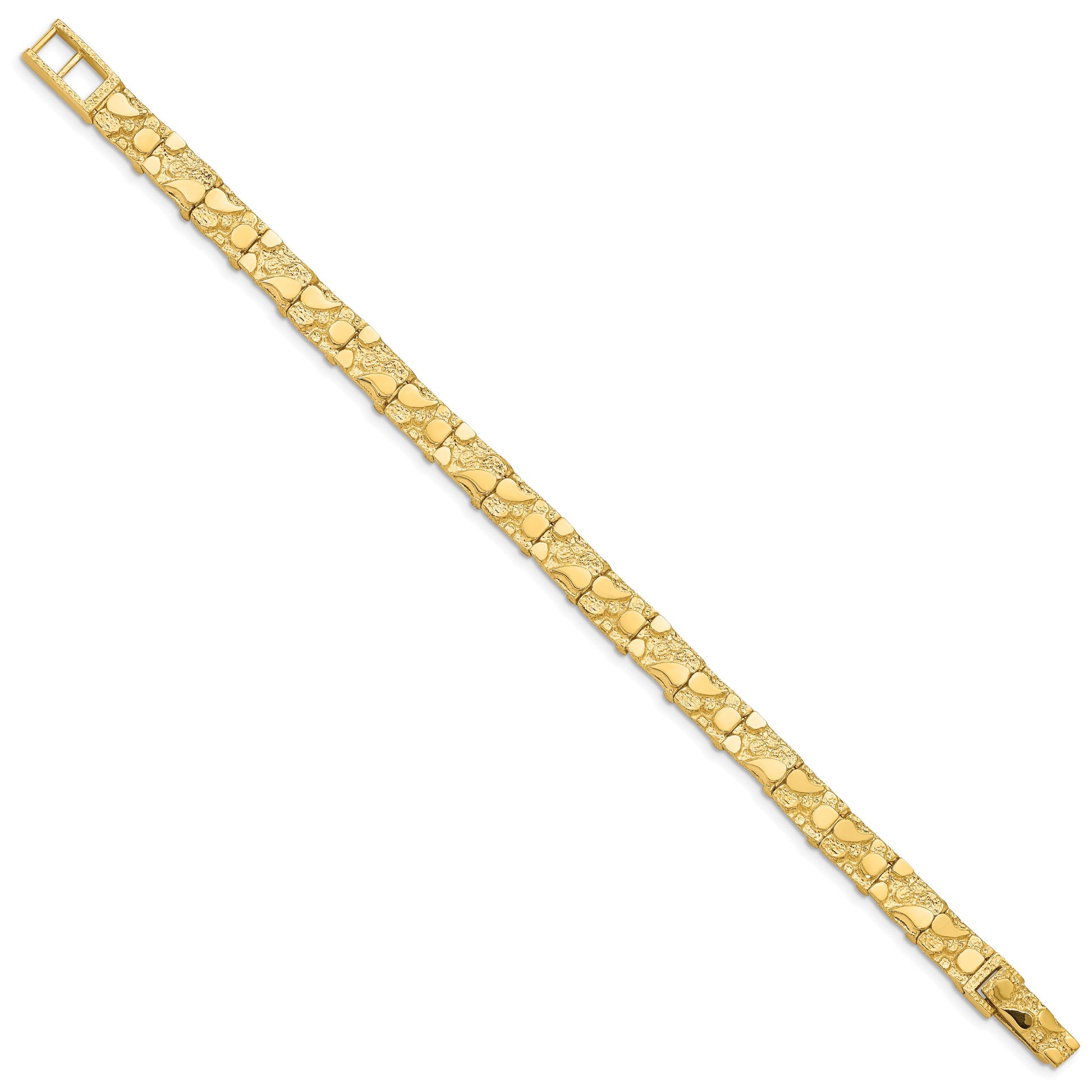14k Polished and Textured 7.00mm 8 inch Nugget Bracelet