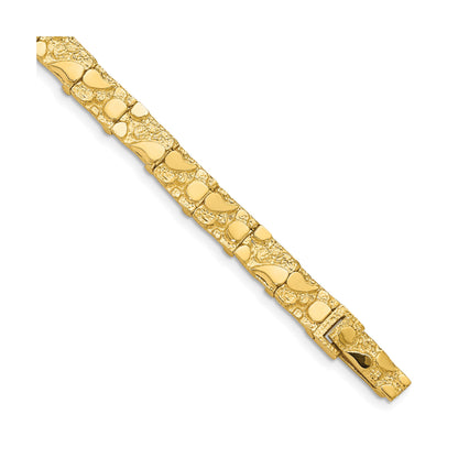 14k Polished and Textured 7.00mm 7 inch Nugget Bracelet