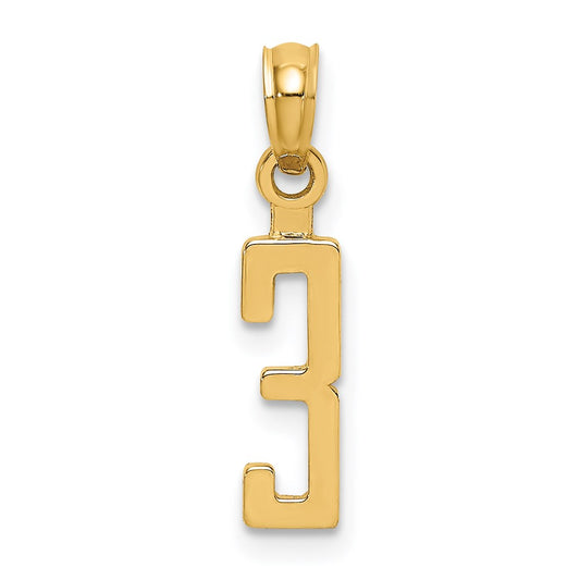 14k Polished Number 3 Pendant