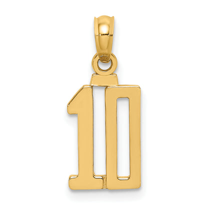 14k Yellow Gold Polished Number 10 Pendant