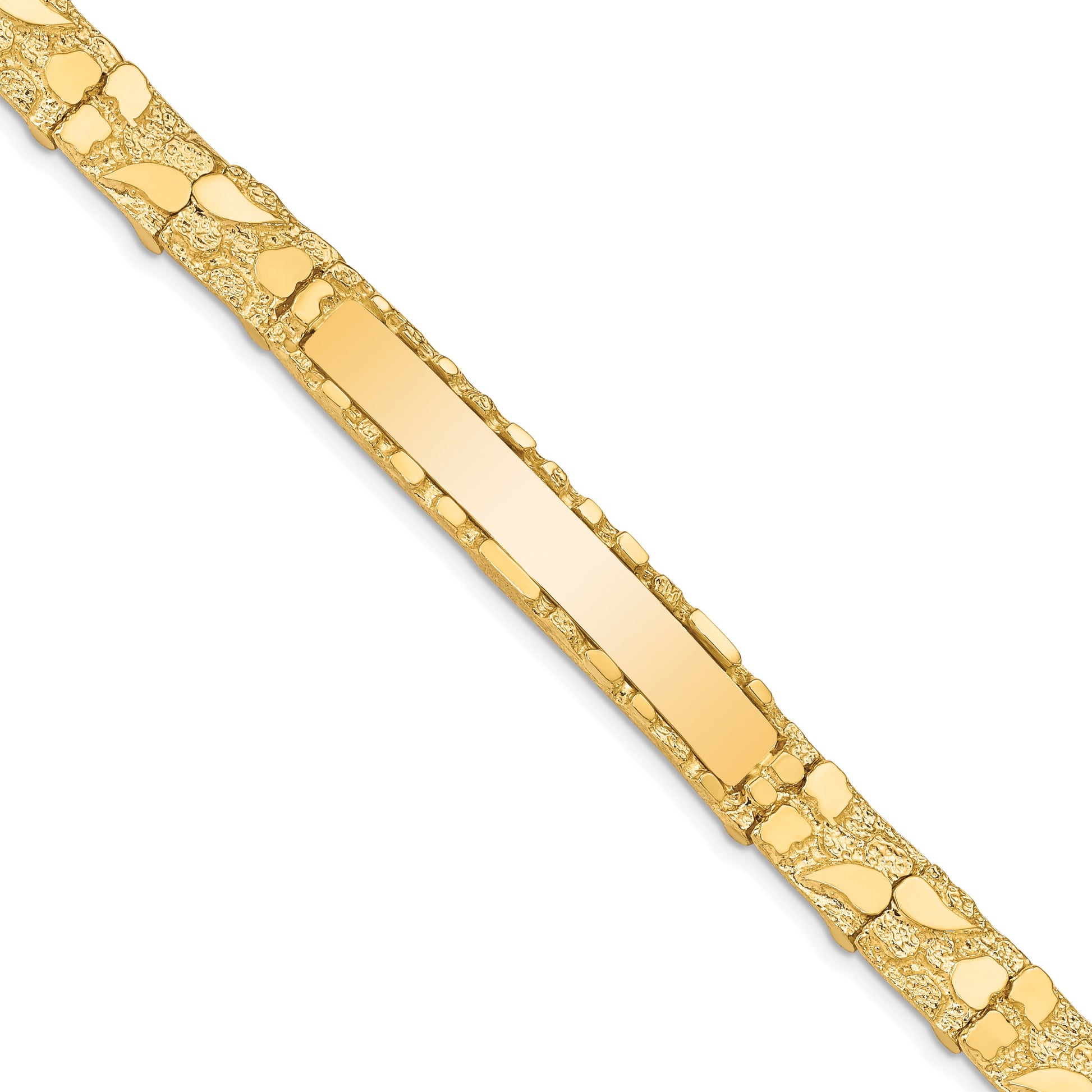14k Polished Solid 7mm Nugget 37x7mm Plate 7 inch ID Bracelet