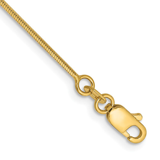 14K 10 inch .8mm Octagonal Snake with Lobster Clasp Anklet