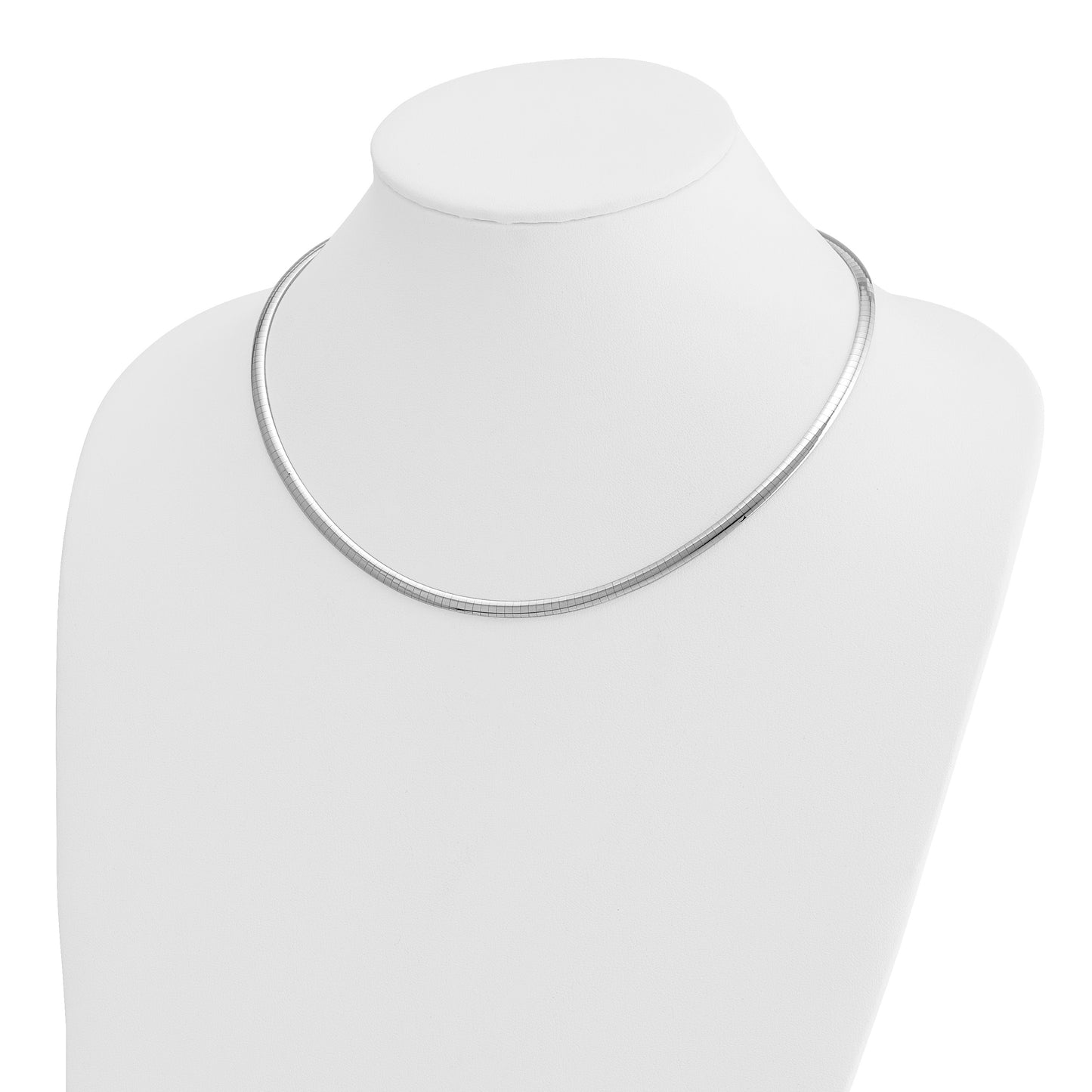 14k White Gold Polished 4mm Standard Weight 18 inch Domed Omega Necklace